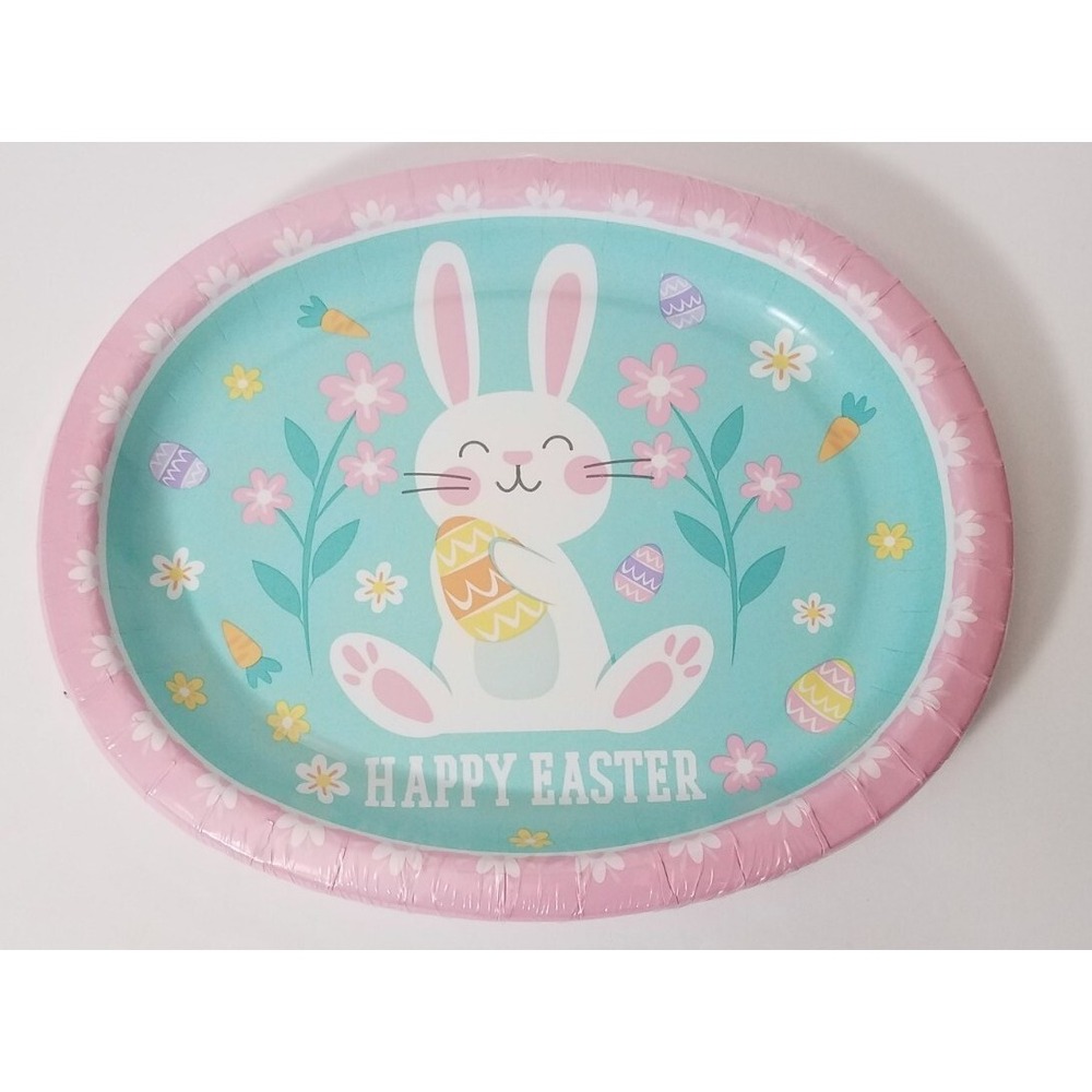 (1) Easter Bunny Love 8ct Oval‎ Platter Paper Plate Set Eggs Spring Party NEW